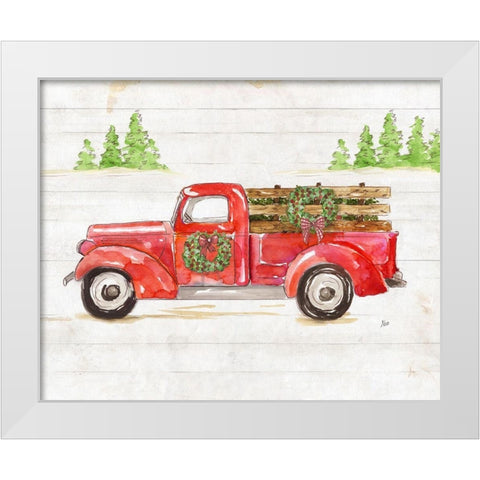 Watercolor Winter Truck White Modern Wood Framed Art Print by Nan