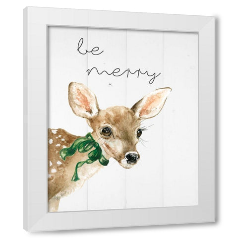 Be Merry White Modern Wood Framed Art Print by Robinson, Carol