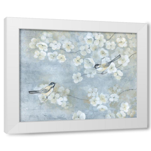 Springtime Chatter White Modern Wood Framed Art Print by Tava Studios