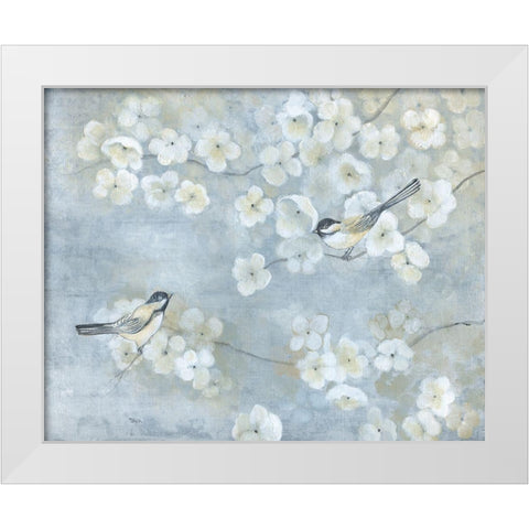 Springtime Chatter White Modern Wood Framed Art Print by Tava Studios