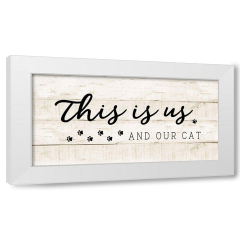 Us and Our Cat White Modern Wood Framed Art Print by CAD Designs