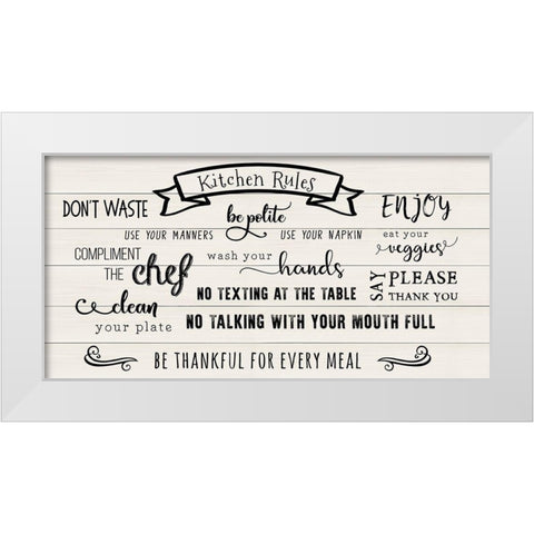 Rules of the Kitchen White Modern Wood Framed Art Print by CAD Designs