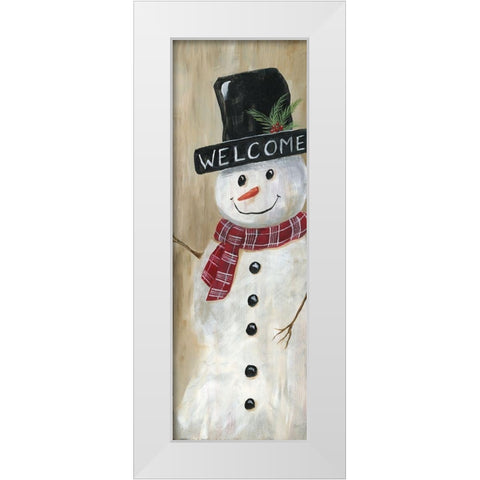 Welcome Snowman White Modern Wood Framed Art Print by Nan