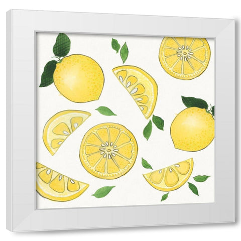 Zesty Lemons White Modern Wood Framed Art Print by Tava Studios