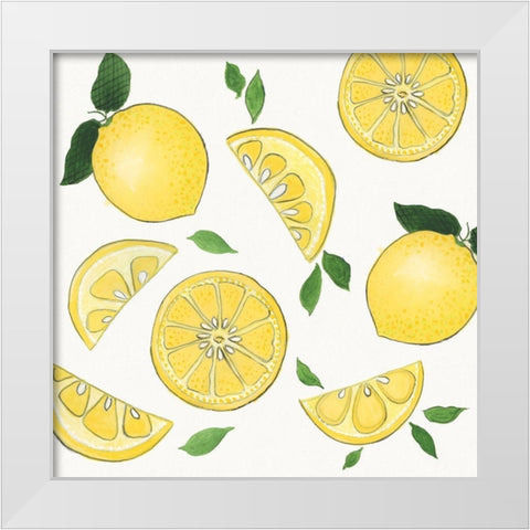 Zesty Lemons White Modern Wood Framed Art Print by Tava Studios
