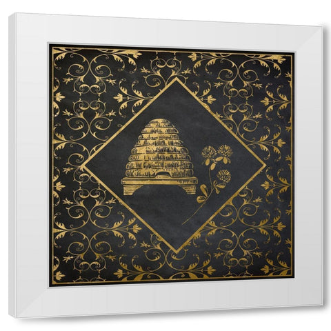Golden Bee Hive White Modern Wood Framed Art Print by Santiago, Daniela