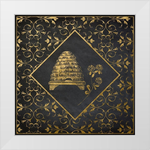 Golden Bee Hive White Modern Wood Framed Art Print by Santiago, Daniela