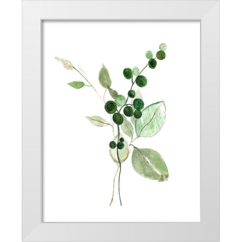 Sprigs in Green I White Modern Wood Framed Art Print by Tava Studios