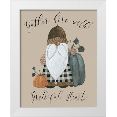 Harvest Gnomes Grateful Hearts White Modern Wood Framed Art Print by Finn, Livi