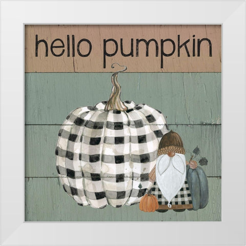Harvest Gnomes Hello Pumpkin White Modern Wood Framed Art Print by Finn, Livi