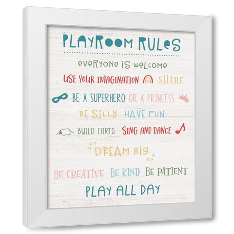 Playroom Rules White Modern Wood Framed Art Print by Carpentieri, Natalie