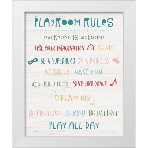 Playroom Rules White Modern Wood Framed Art Print by Carpentieri, Natalie