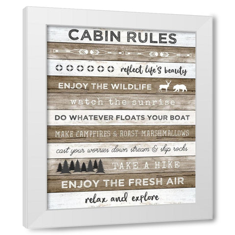 Cabin Rules White Modern Wood Framed Art Print by Carpentieri, Natalie