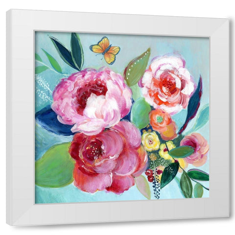 Happy Flowers I White Modern Wood Framed Art Print by Tava Studios