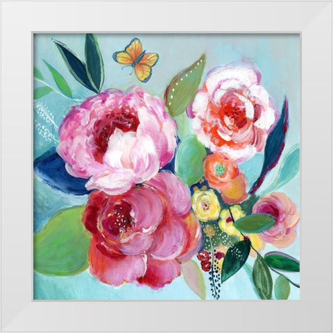 Happy Flowers I White Modern Wood Framed Art Print by Tava Studios