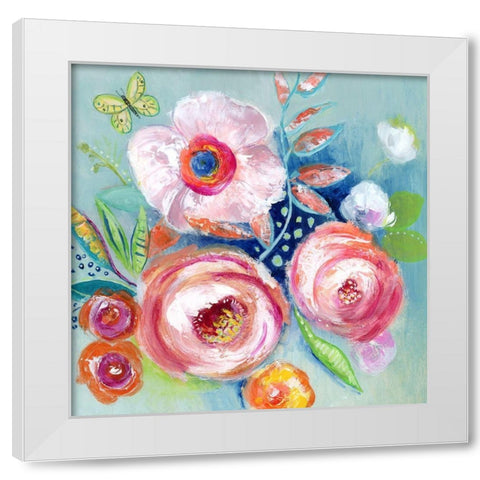 Happy Flowers III White Modern Wood Framed Art Print by Tava Studios