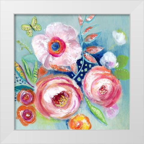 Happy Flowers III White Modern Wood Framed Art Print by Tava Studios