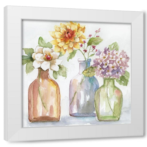 Pastel Farm Flowers White Modern Wood Framed Art Print by Nan