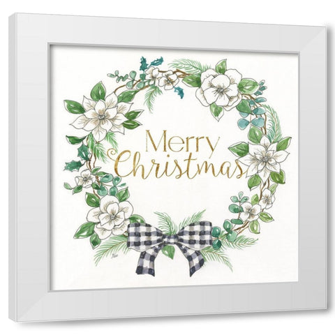 Farmouse Winter Wreath White Modern Wood Framed Art Print by Nan