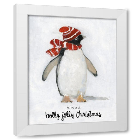 Holly Jolly Penguin White Modern Wood Framed Art Print by Swatland, Sally