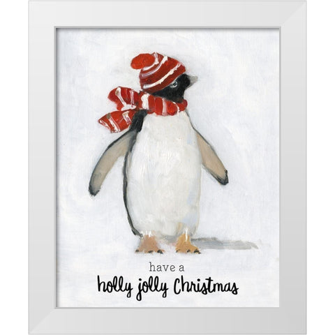 Holly Jolly Penguin White Modern Wood Framed Art Print by Swatland, Sally