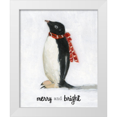 Merry and Bright Penguin White Modern Wood Framed Art Print by Swatland, Sally