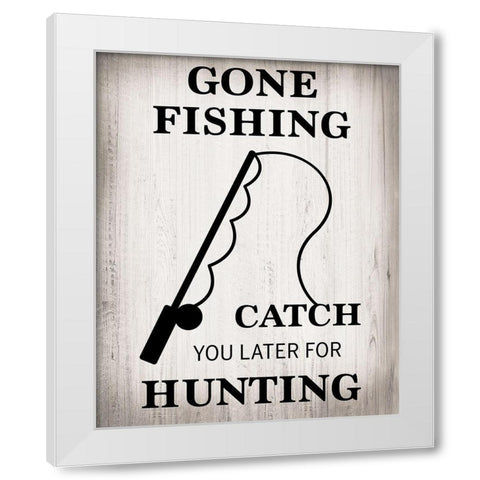 Gone Fishing White Modern Wood Framed Art Print by Designs, CAD