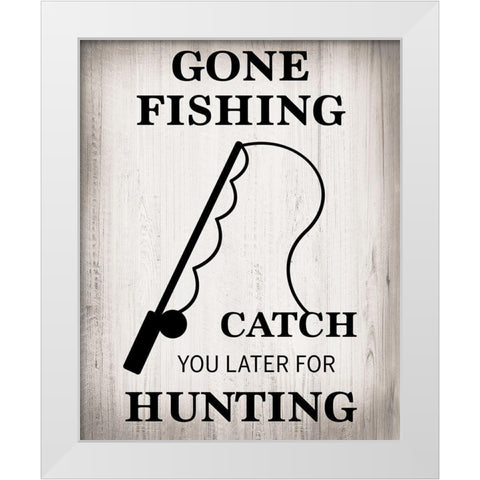 Gone Fishing White Modern Wood Framed Art Print by Designs, CAD