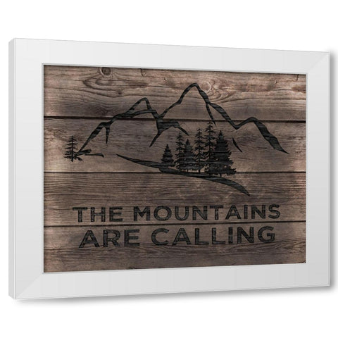 Mountains are Calling White Modern Wood Framed Art Print by CAD Designs