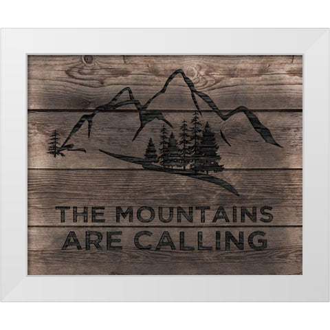 Mountains are Calling White Modern Wood Framed Art Print by CAD Designs