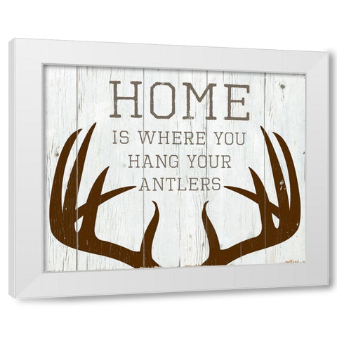 Hang Your Antlers White Modern Wood Framed Art Print by Santiago, Daniela