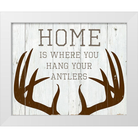 Hang Your Antlers White Modern Wood Framed Art Print by Santiago, Daniela