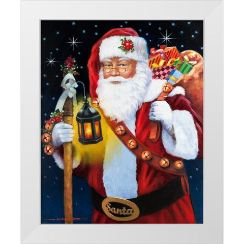 Santa With Lantern White Modern Wood Framed Art Print by Orme, E. Anthony