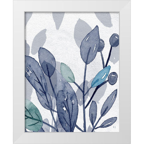 Shadow Leaves in Blue I White Modern Wood Framed Art Print by Jill, Susan