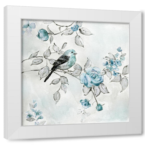 Finch and Spring Rose Climbers I White Modern Wood Framed Art Print by Swatland, Sally