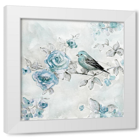 Finch and Spring Rose Climbers III White Modern Wood Framed Art Print by Swatland, Sally