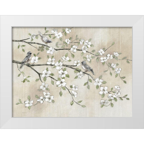 Early Birds and Blossoms White Modern Wood Framed Art Print by Nan
