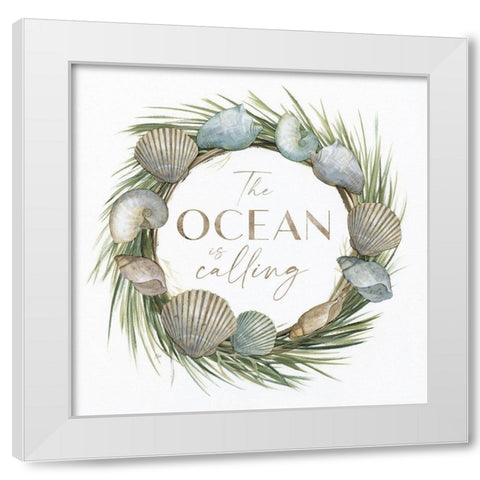 The Ocean is Calling White Modern Wood Framed Art Print by Nan