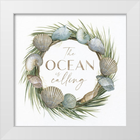 The Ocean is Calling White Modern Wood Framed Art Print by Nan