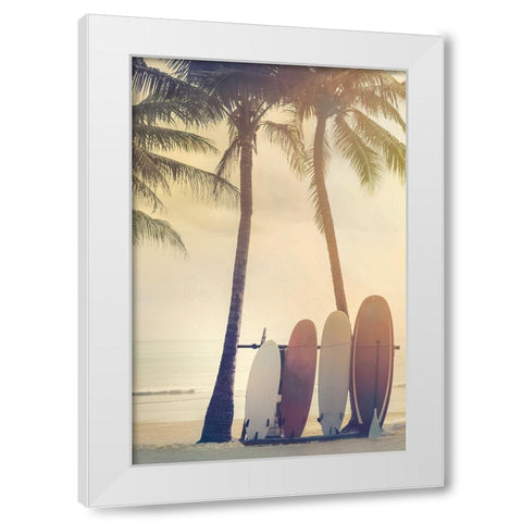 Surfing Summer White Modern Wood Framed Art Print by Calascibetta, Mike