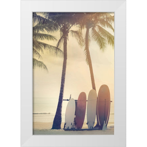 Surfing Summer White Modern Wood Framed Art Print by Calascibetta, Mike