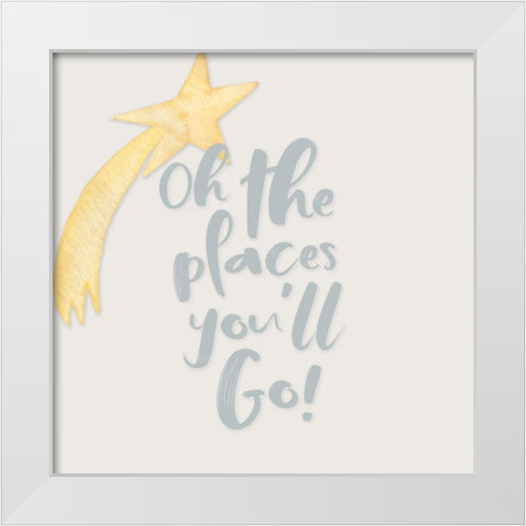 Places Youll Go White Modern Wood Framed Art Print by CAD Designs