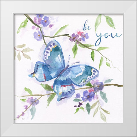 Be You Butterfly White Modern Wood Framed Art Print by Nan
