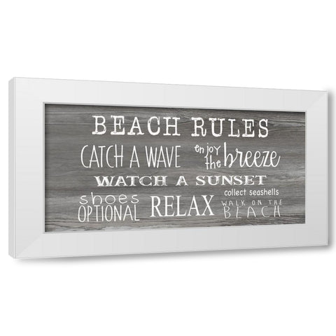 Beach Rules White Modern Wood Framed Art Print by CAD Designs