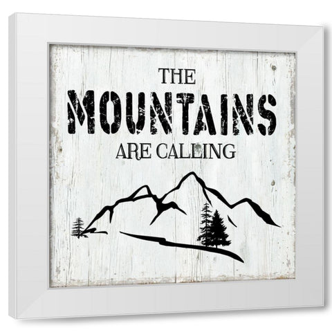 Mountains are Calling White Modern Wood Framed Art Print by CAD Designs