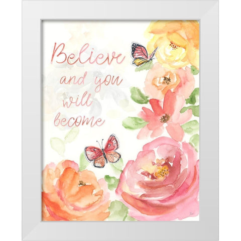 Believe Butterfly White Modern Wood Framed Art Print by Nan