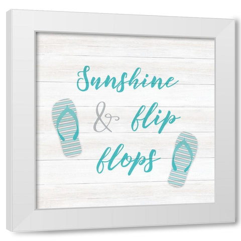 Sunshine and Flip Flops White Modern Wood Framed Art Print by CAD Designs