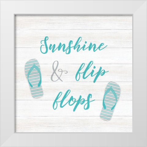 Sunshine and Flip Flops White Modern Wood Framed Art Print by CAD Designs