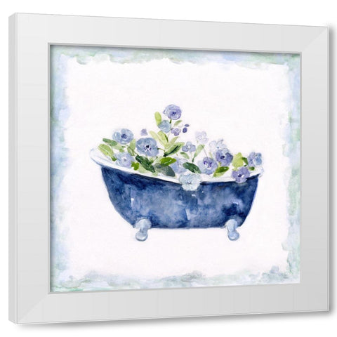 Blue Bouquet Bath I White Modern Wood Framed Art Print by Swatland, Sally