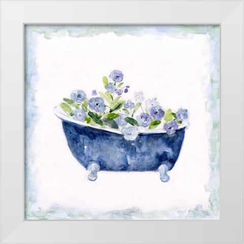 Blue Bouquet Bath I White Modern Wood Framed Art Print by Swatland, Sally
